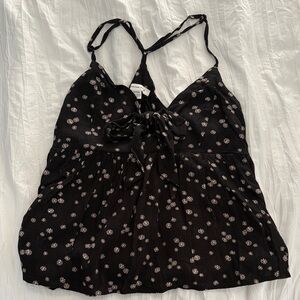 American Eagle Black Floral Baby Doll Flowy Tank